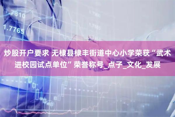 炒股开户要求 无棣县棣丰街道中心小学荣获“武术进校园试点单位”荣誉称号_点子_文化_发展